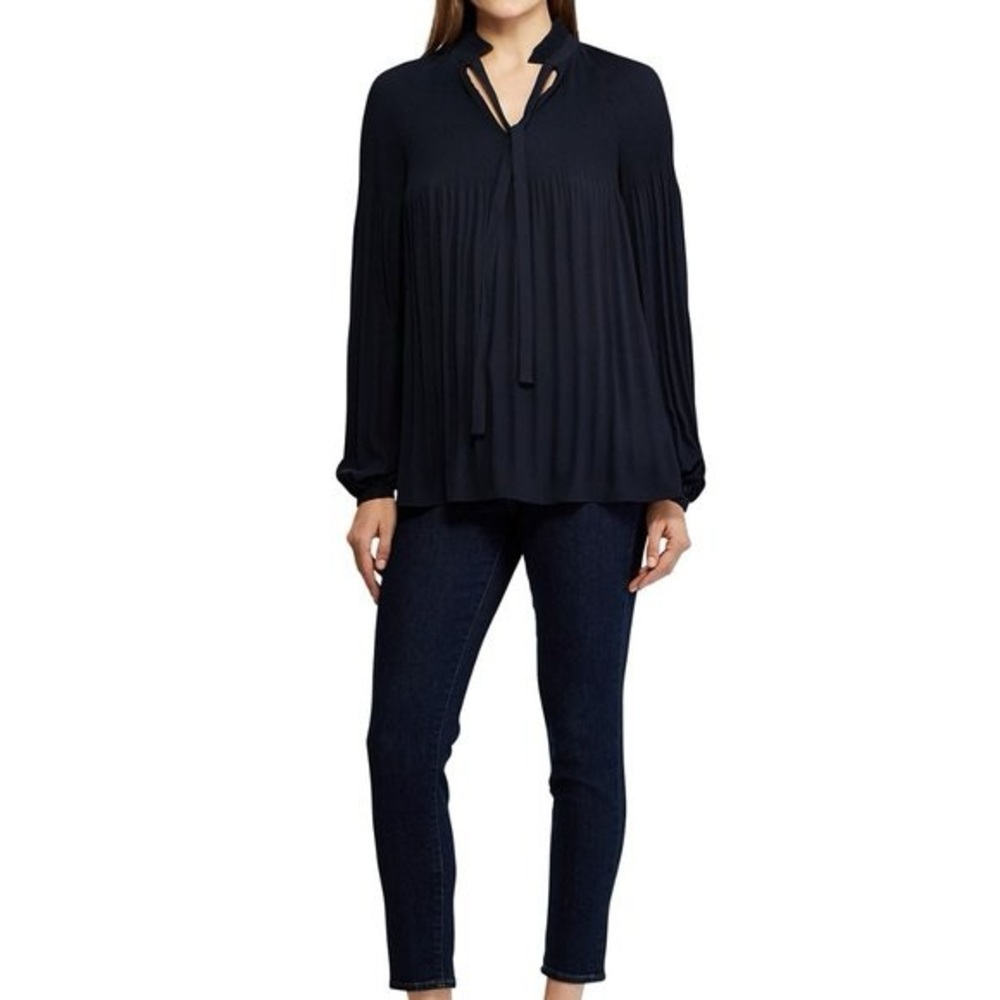 Lauren Ralph Lauren Women's Pleated Tie-Front Top Blouse Black - Picture 7 of 7